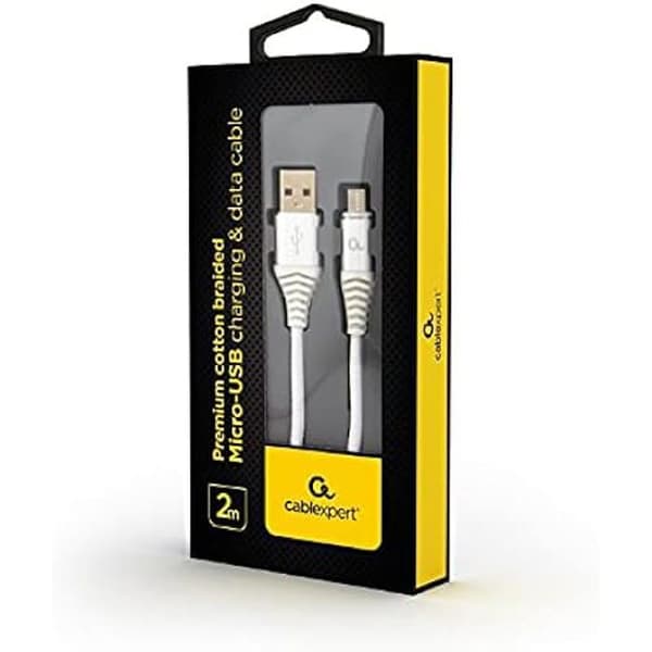 USB-kabel - CABLEXPERT - CC-USB2B-AMMBM-2M-BW2 - USB 2.0 - Micro-USB B - 2 meter - Vit