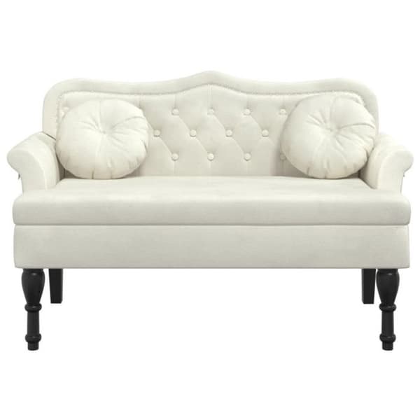 Bänk med cremefärgade kuddar 120,5x65x75 cm sammet