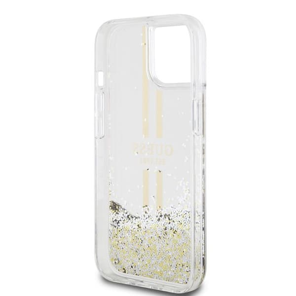 Coque Guess Liquid Glitter Guldstripes för iPhone 15 Plus - Transparent