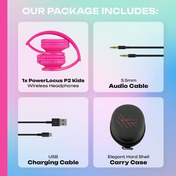 Hörlurar för barn - PowerLocus - P2 - Fällbara - Bluetooth - Rosa