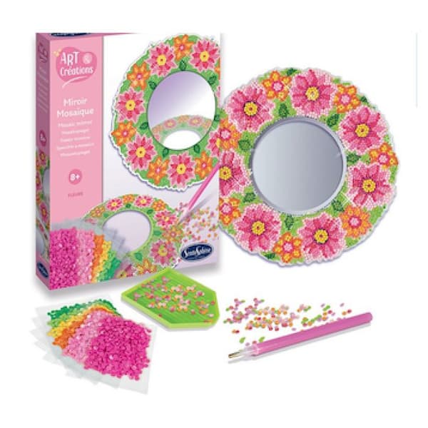 Mosaik spegel blommor med diamantmönster -