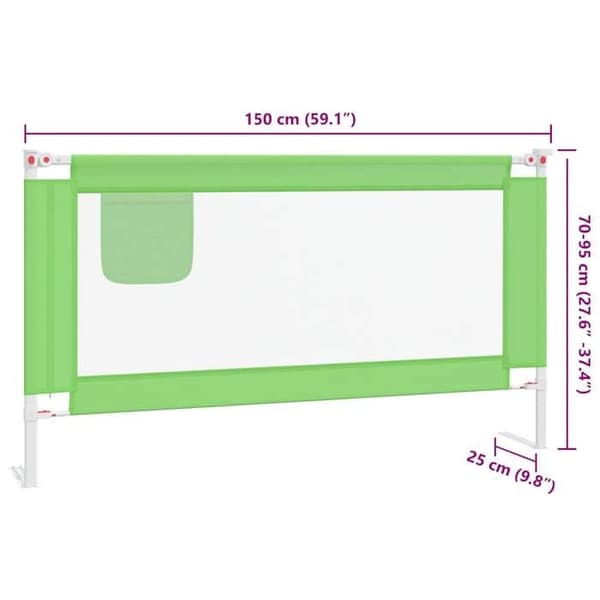 vidaXL Barnsäng Säkerhetsstaket Grön 150x25 cm Tyg 10193