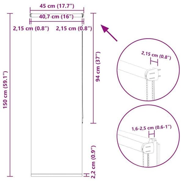 vidaXL Butik rullgardin blackout tygbredd 40,7 cm polyester 4010727