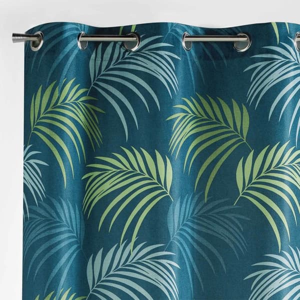 Ögla gardin 140 x 260 cm – Blå växttryck polyester