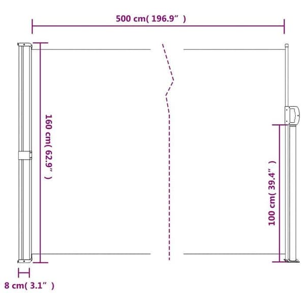 vidaXL Fällbar sidokappa svart 160x500 cm 4004429