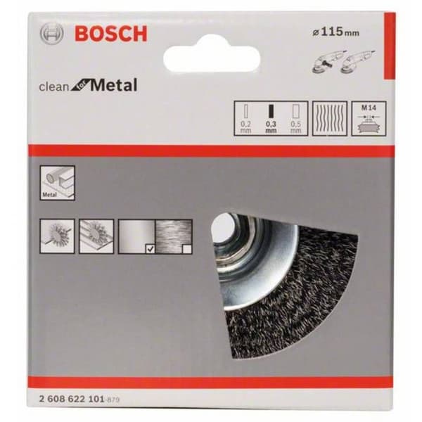 Konisk borste - BOSCH - Diam: 115 mm - Ståltråd M 14 - 1 st.