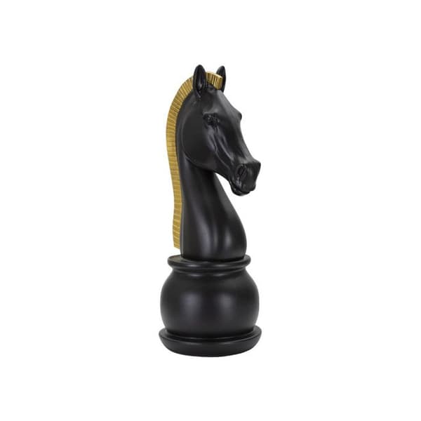 Dekorativ schackfigur i svart och guld polyresin, Riddare modell 2