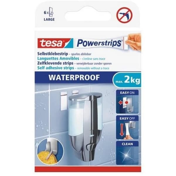 TESA-paket med 6 Powerstrip-krokar - Vattentät