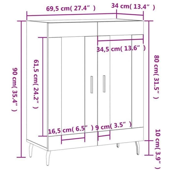 vidaXL Buffé eksonoma 69,5x34x90 cm ingenjörsträ 830215
