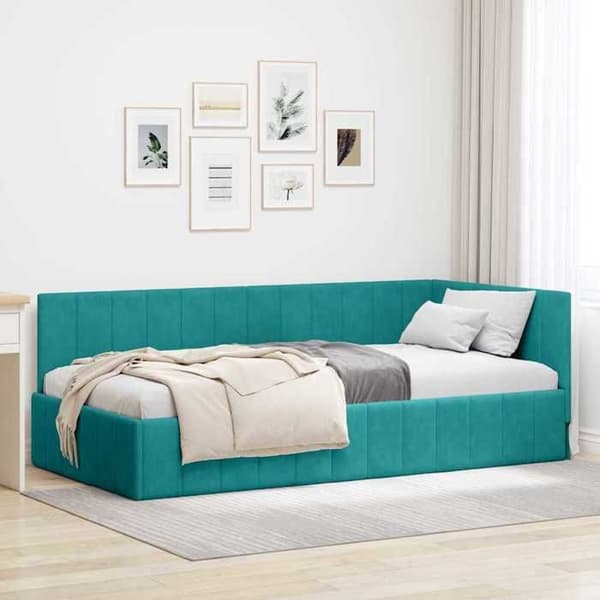 vidaXL Hörnsäng Turquoise 100 cm x 200 cm Sammet 42016325