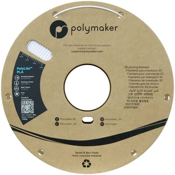 Polymaker PA02096 Filament PLA hög styvhet, hög draghållfasthet 1.75 mm 1000 g kall vit PolyLite™ 1