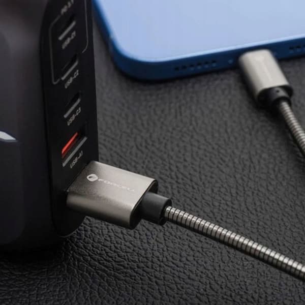 Lågspänningsanslutning Forcell USB-C - USB-C-kabel 2 m Silver
