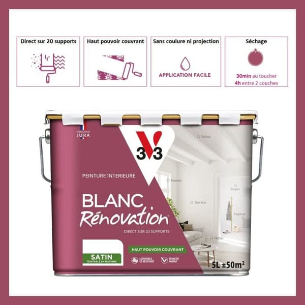 V33 Vit Renoveringsfärg Satin 5 L - Multi-underlag Enskikts