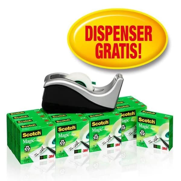 Tejpdispenser C60 Wave Black-Silver med 16 rullar transparent Magic™ tejp 19 mm x 33 m