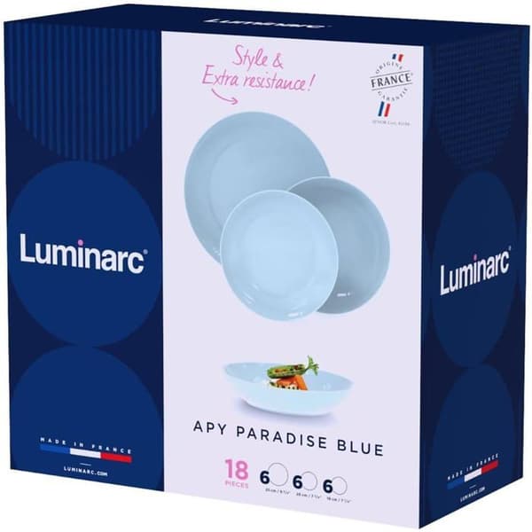 Luminarc Apy Paradise 18-delars bordservice – Blå opal för 6 personer