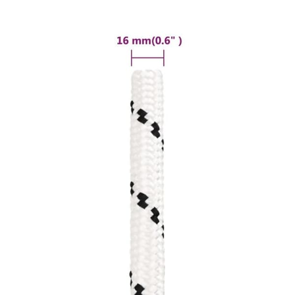 152783 vidaXL flätat båtrep Vit 16 mmx25 m polyester