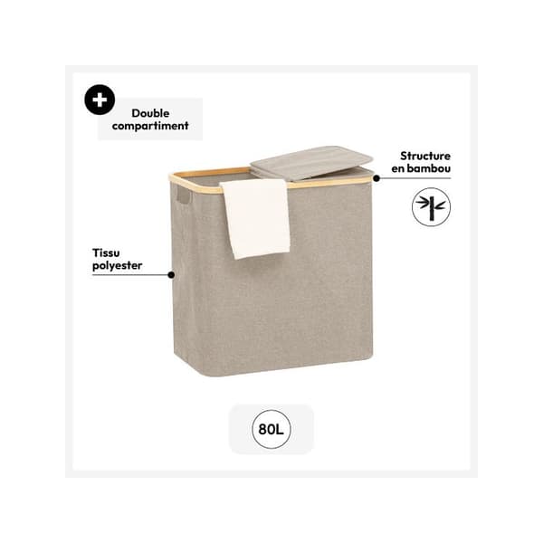 Tvättkorg "Tidy box" 80L vikbar dubbel grå - 5 five simply smart