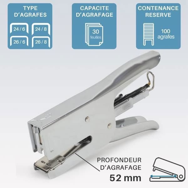 Häftapparat metall WAYTEX 931552 - 30 ark, förkromad, häftdjup 52 mm