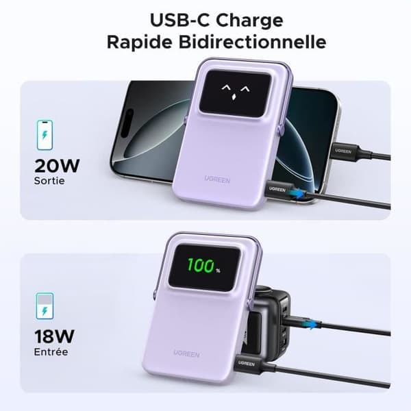 Extern Batteri - UGREEN - PB571 - 5000mAh - Magnetisk Laddning - USB-C