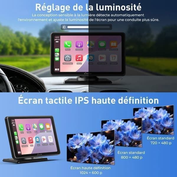 CARPURIDE V3 Bilradio 7" CarPlay trådlös och Android Auto, IPS pekskärm, Bluetooth, Navigation