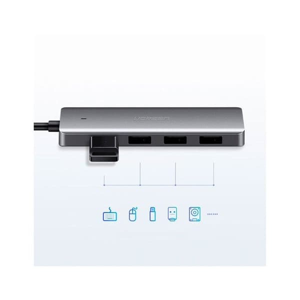 Ugreen USB-C-hub med 4 USB 3.0 Gen 1-portar grå