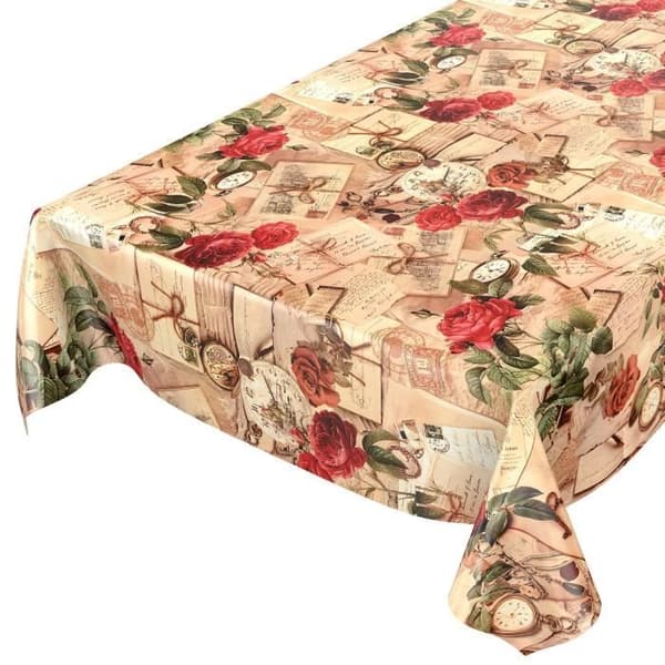Duk i beige vaxduk 100x140cm Rose Old Letters