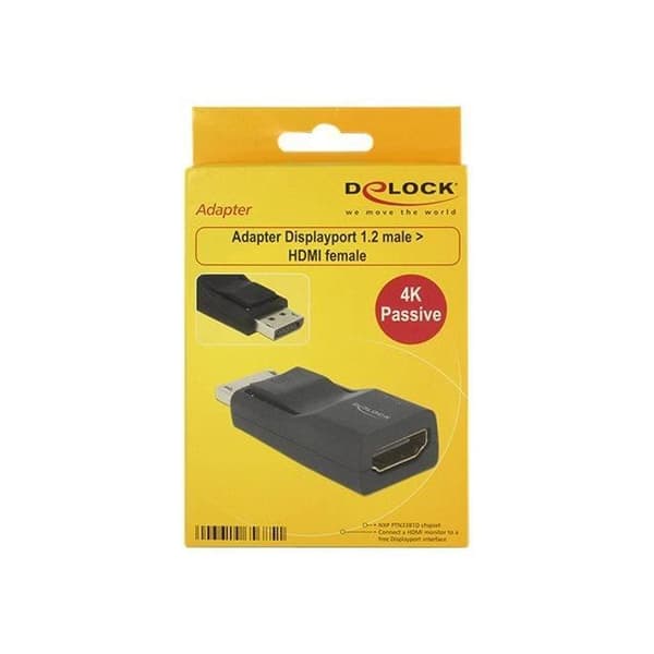 Videoadapter - DeLOCK - DisplayPort till HDMI - Stöder 4K - Bakåtkompatibel Full-HD - Svart