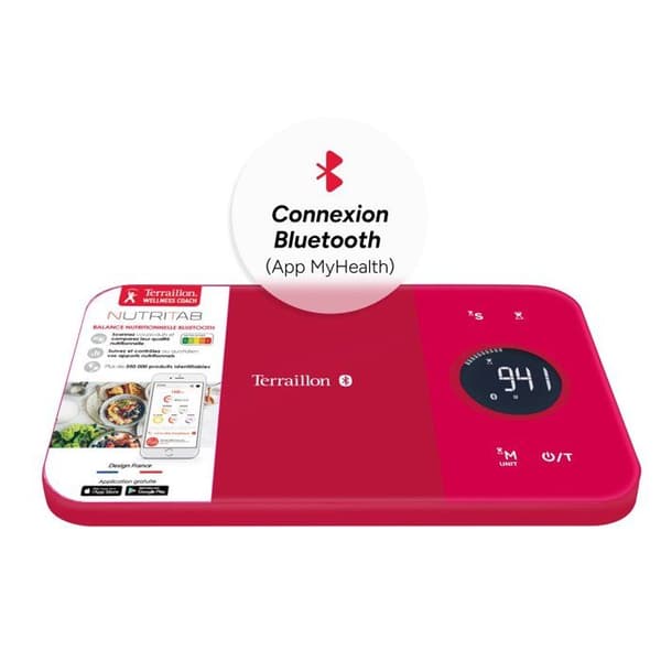 Köksvåg för näringsberäkning - Terraillon - NUTRITAB - Bluetooth - 5 kg - Grad 1 g - LCD-skärm - Skanna streckkoder