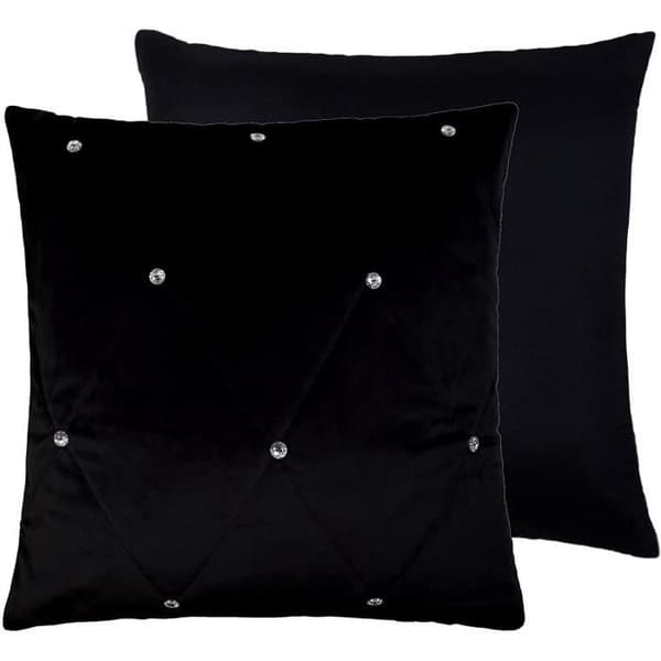 Kuddfodral - Svart sammet - Vadderad - Strass - 45 cm x 45 cm