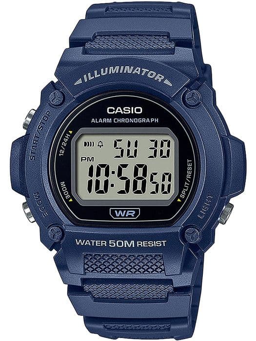 CASIO W-219H-2AVEF Herrklocka - Kvarts - Digital - Blå plastrem - 5 ATM vattentät
