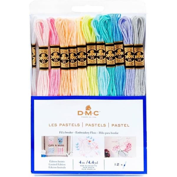 Brodertrådar - DMC - Mouliné Specialtrådssortiment - 12 härvor - 100% bomull - Pastellfärger