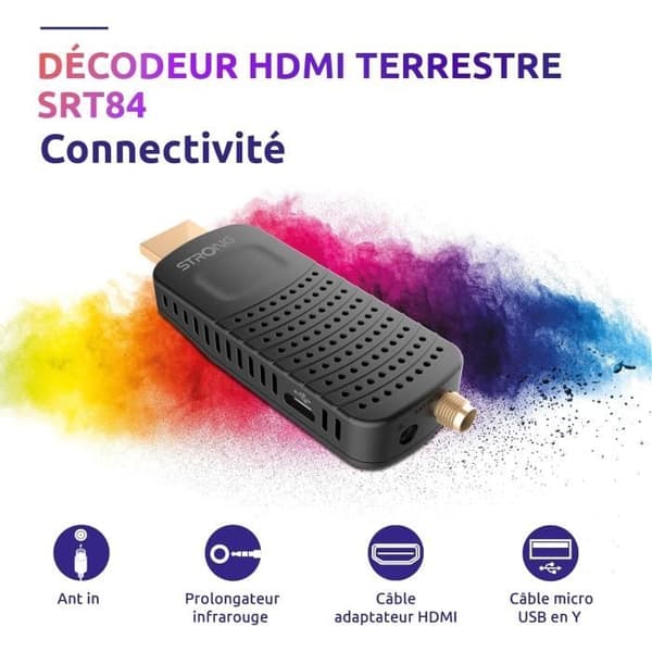 TV-dekoder - STRONG - SRT 84 - HDMI - Inspelare - Kompatibel med HEVC265 & Dolby Audio