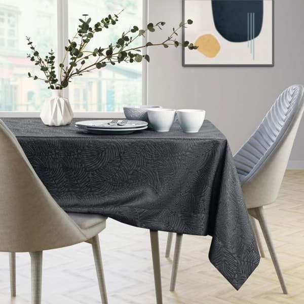 Bordduk - Gaia - Rektangulär 140x240 cm - Pressat växtmönster - Grafit