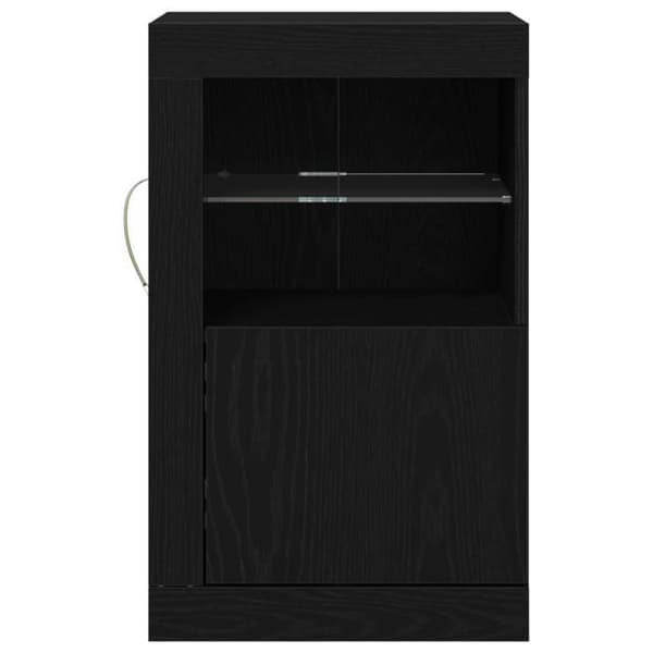 Buffé bas - Svart ek - 2 dörrar - Glashyllor - Integrerade LED-lampor