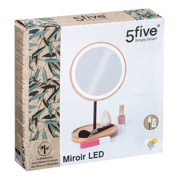 Spegel med LED-stativ 18cm bambu - 5 five simply smart