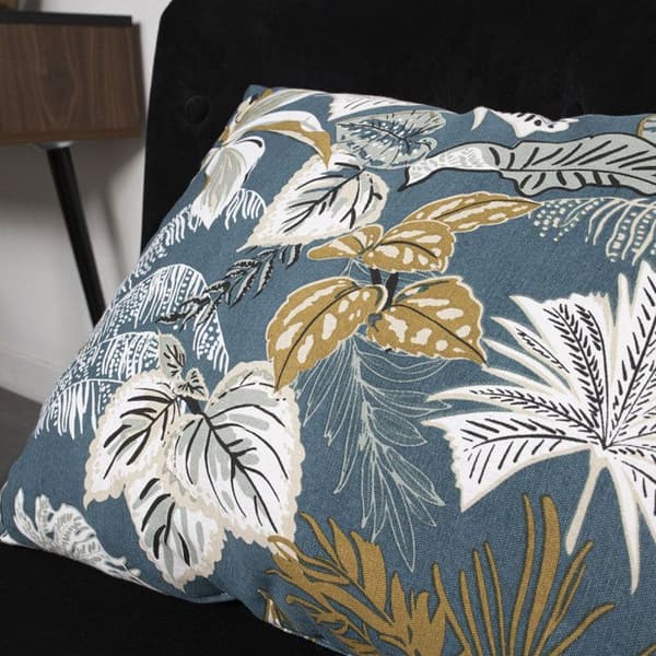 Rektangulär kudde i bomull "Hotel Tropik" med växttryck - Påfågelblå - 40 x 60 cm