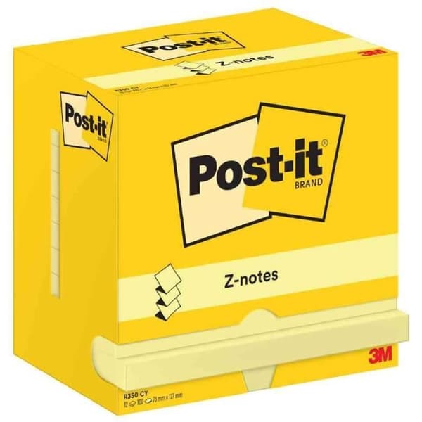 Klistreblock - POST-IT - Z-Notes - 127 x 76 mm - Gul - 100 ark per blokk