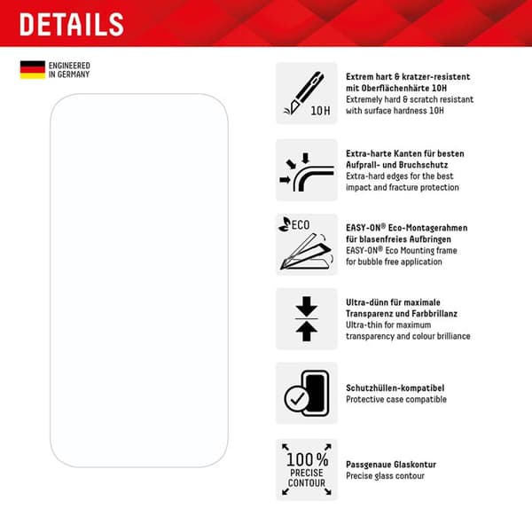Härdat glas - DISPLEX - iPhone 15 - Transparent - Paket med skal - Represistent