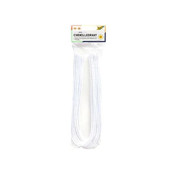 Chenilletråd - Folia - Paket med 10 - Vit - Diameter 8 mm - Längd 50 cm