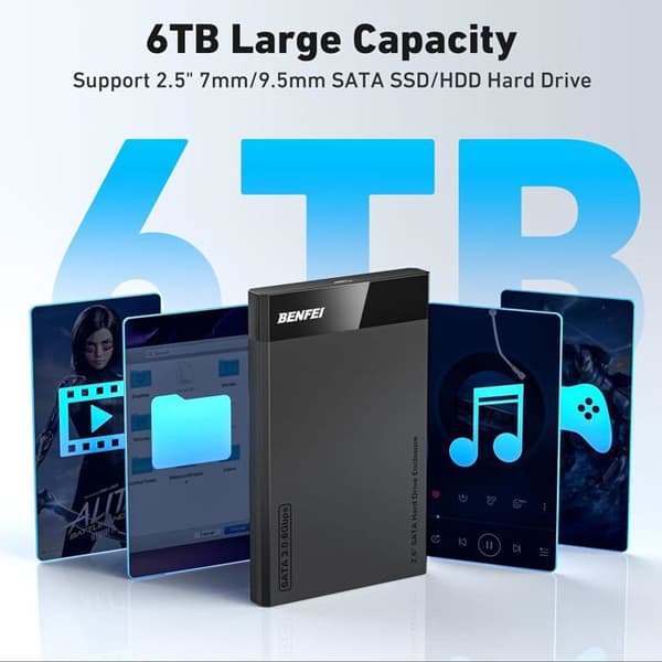 BENFEI Hårddisklåda 2.5, USB C/ USB A till SATA 2,5", för SSD och HDD 6 Gbps, Stöder UASP SATA III.