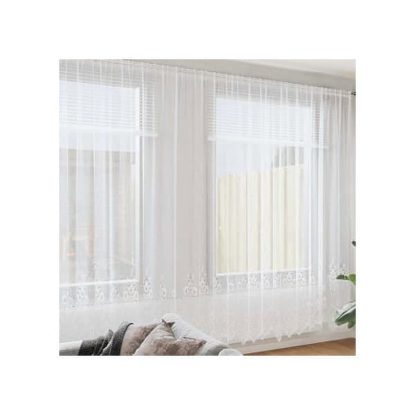 Blommönstrad spetsgardin - vidaXL - Vit - Polyester - 260x400 cm - Ljusfilterande - Integritetspaneler