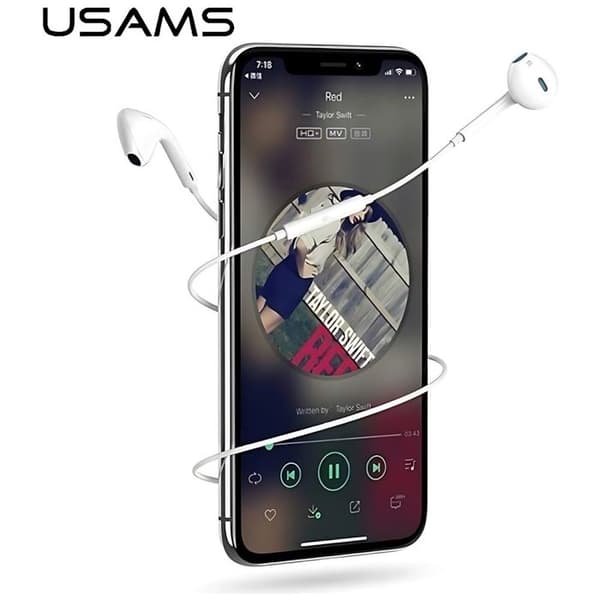 Lightning stereo headset - USAMS - för iPhone 7 - Lightning-kontakt - Vit