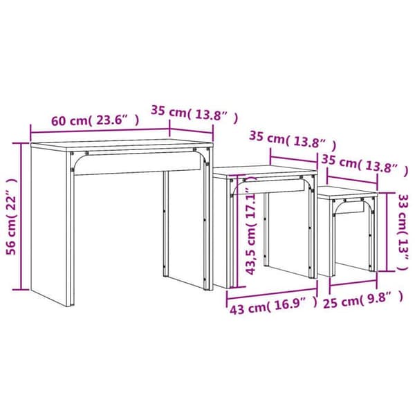 vidaXL Häckande soffbord 3 st Black Engineered Wood 837822