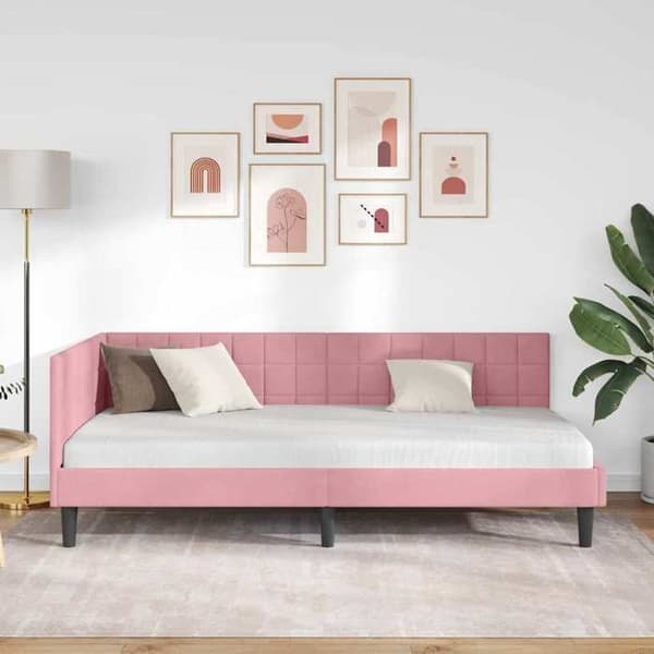 vidaXL Hörnsäng Rosa 100 cm x 200 cm Sammet 42016441