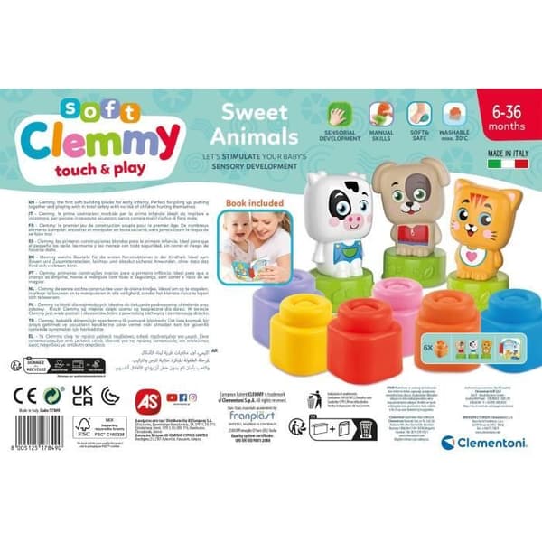 Clementoni - Cubes & Animals Soft Clemmy - 6 kuber + 3 tecken + Bok