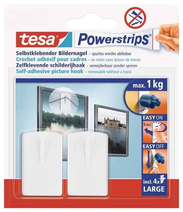 Väggdekoration - TESA POWERSTRIPS KROK - 2st - 1kg - Vit - Rektangulär
