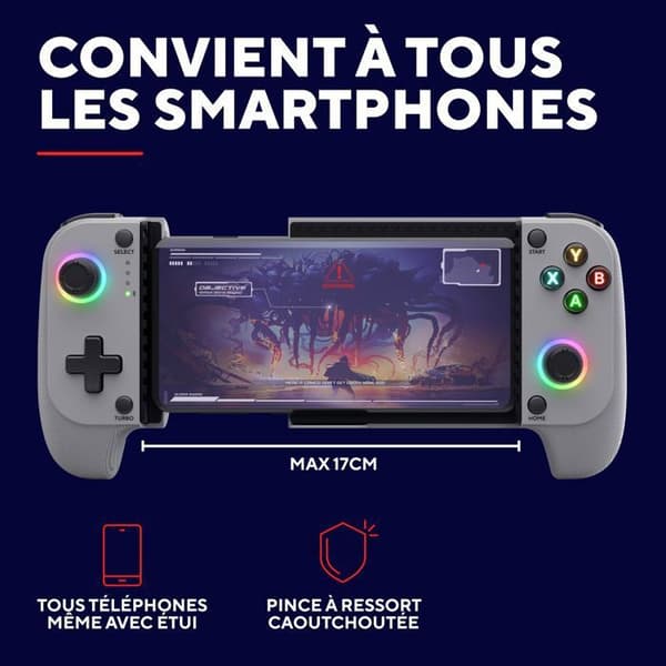 GXTrust Manette Smartphone Bluetooth - Trust GXT 735 Mylox - Android/iPhone/PS5/Xbox - RGB - Dubbel vibration - Grå