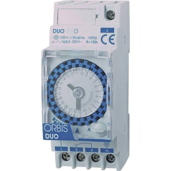 ORBIS tidsrelä DUO D 230 V tidsprogrammerare för analogisk skena 230 V/AC