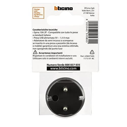 Nätadapter - BTICINO - S3625GU - USB 1,5 A - Universell - Grå