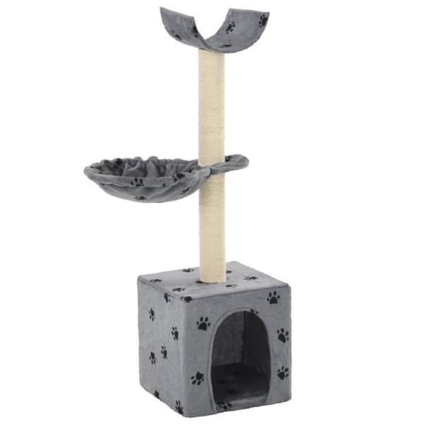 vidaXL Cat Tree and Scratching Post Sisal 105 cm Paw Prints Grå